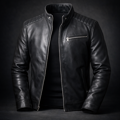 Men's Stylish Classic Leather Jacket with Zip front for Daily Use