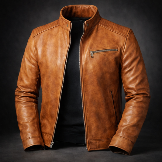 Men's Stylish Classic Leather Jacket with Zip front for Daily Use