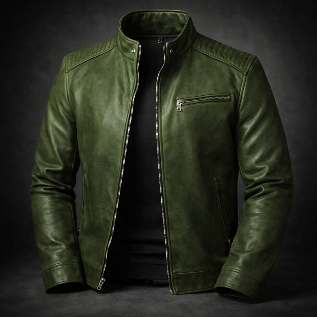 Men's Stylish Classic Leather Jacket with Zip front for Daily Use