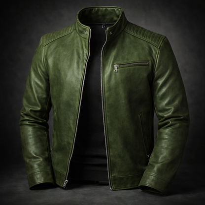 Men's Stylish Classic Leather Jacket with Zip front for Daily Use