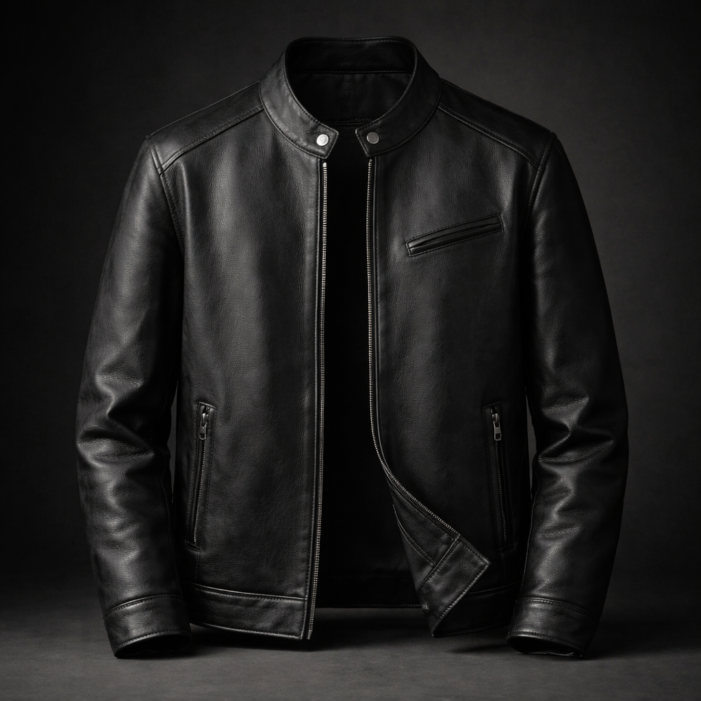 Men's Timeless Leather Biker Jacket for Fall and Winter Everyday Wear