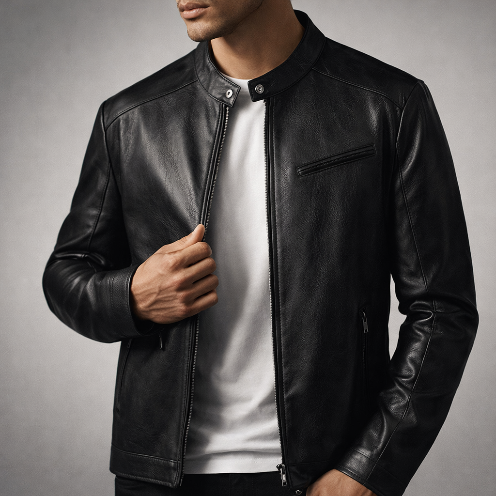 Men's Timeless Leather Biker Jacket for Fall and Winter Everyday Wear Black
