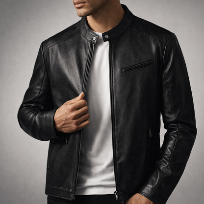Men's Timeless Leather Biker Jacket for Fall and Winter Everyday Wear Black