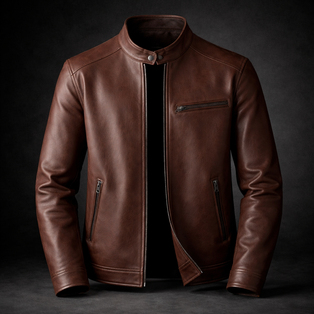 Men's Timeless Leather Biker Jacket for Fall and Winter Everyday Wear