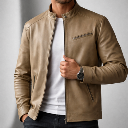 Men's Timeless Leather Biker Jacket for Fall and Winter Everyday Wear