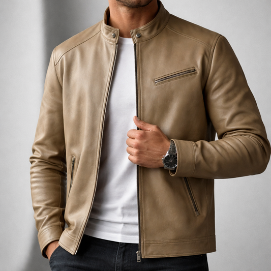 Men's Timeless Leather Biker Jacket for Fall and Winter Everyday Wear