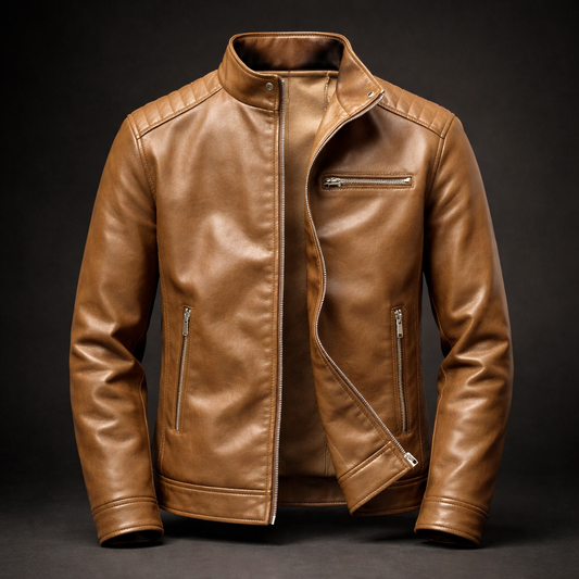 Men's Multi-Color Premium Leather Jacket for Fall and Winter Khaki