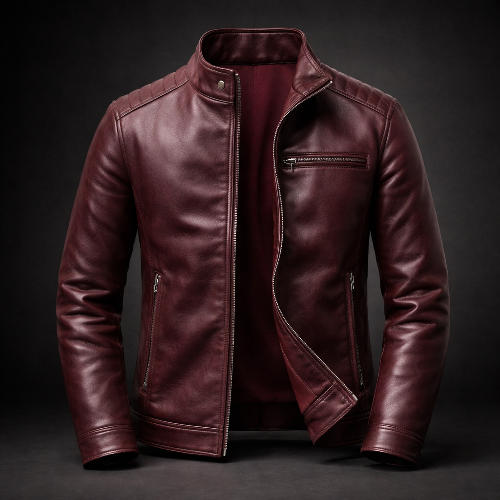 Men's Multi-Color Premium Leather Jacket for Fall and Winter Wine Red