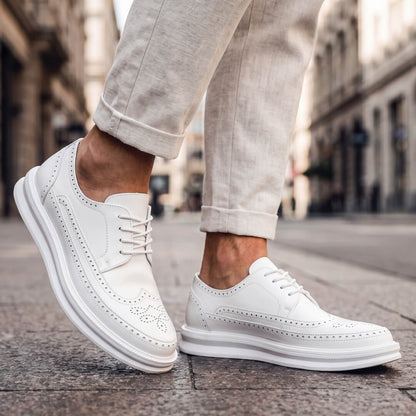 Men's Stylish Casual Brogue Sneakers for Fall and Winter Everyday Wear White