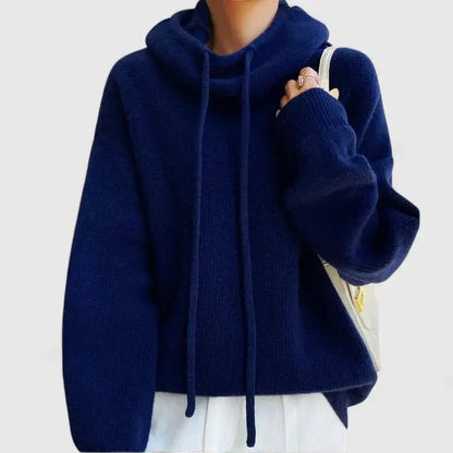Women's Cozy Oversized Knit Pullover Hoodie for Daily Use Dark Blue