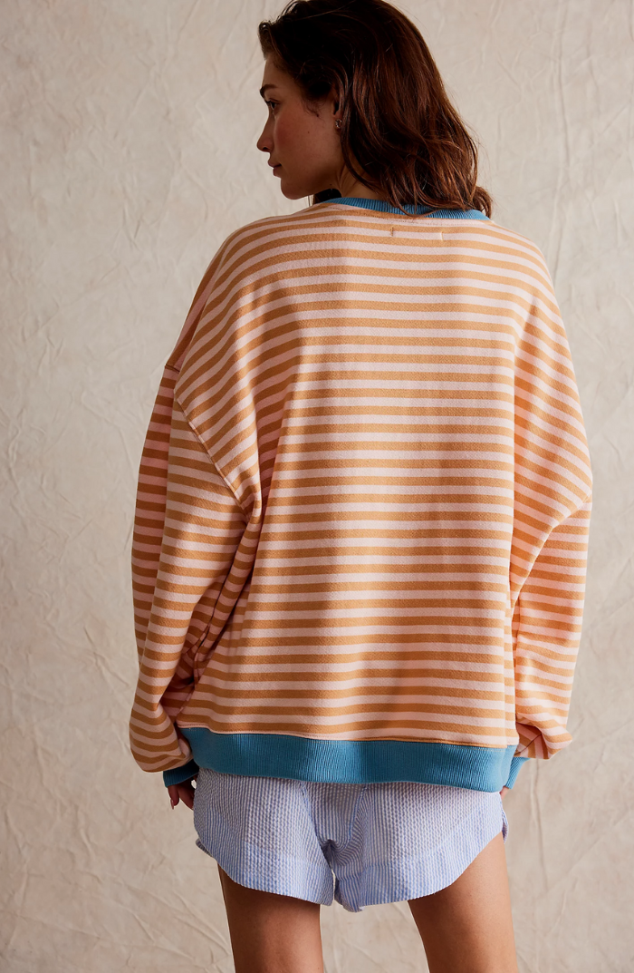 Women's Oversized Pinstripe Sweatshirt with Drop Shoulders