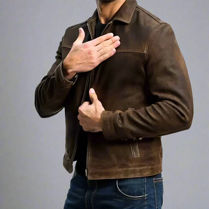 Men's Stylish Classic Leather Jacket with Full zip for Daily Use
