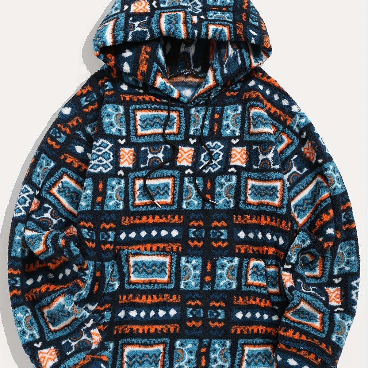 Men's Hooded Pullover Sweatshirt with Pattern Design for Daily Use Blue
