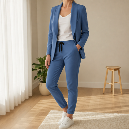 Women's Blazer and Jogger Set for Fall and Winter Everyday Wear Blue