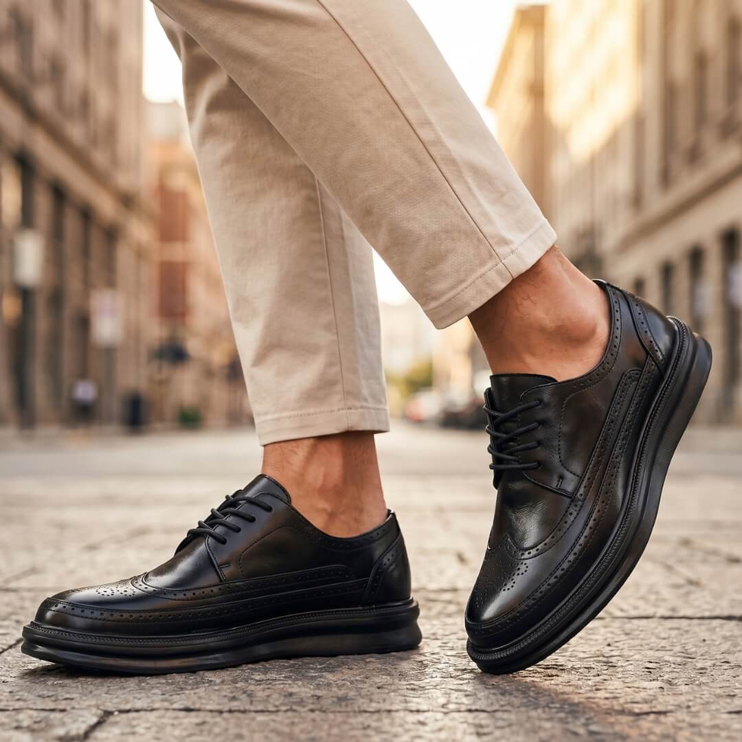 Men's Stylish Casual Brogue Sneakers for Fall and Winter Everyday Wear Black