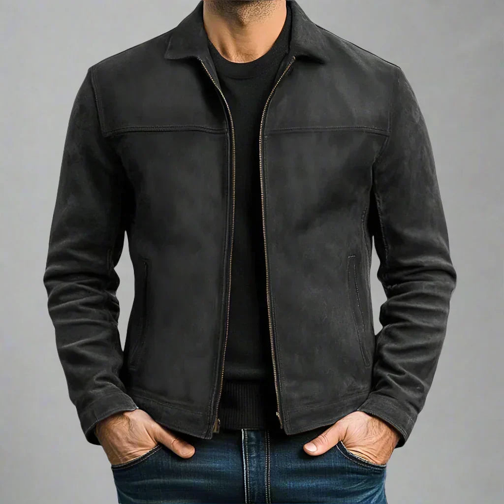 Men's Stylish Classic Leather Jacket with Full zip for Daily Use Black