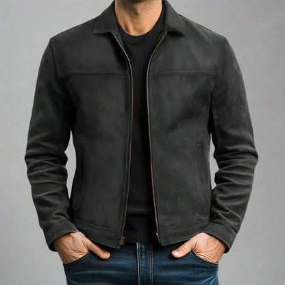 Men's Stylish Classic Leather Jacket with Full zip for Daily Use Black