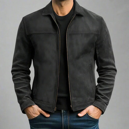 Men's Stylish Classic Leather Jacket with Full zip for Daily Use Black