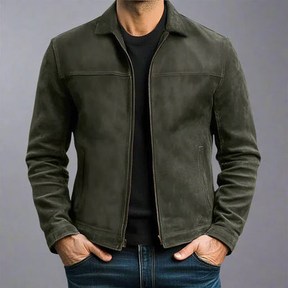 Men's Stylish Classic Leather Jacket with Full zip for Daily Use Light Green