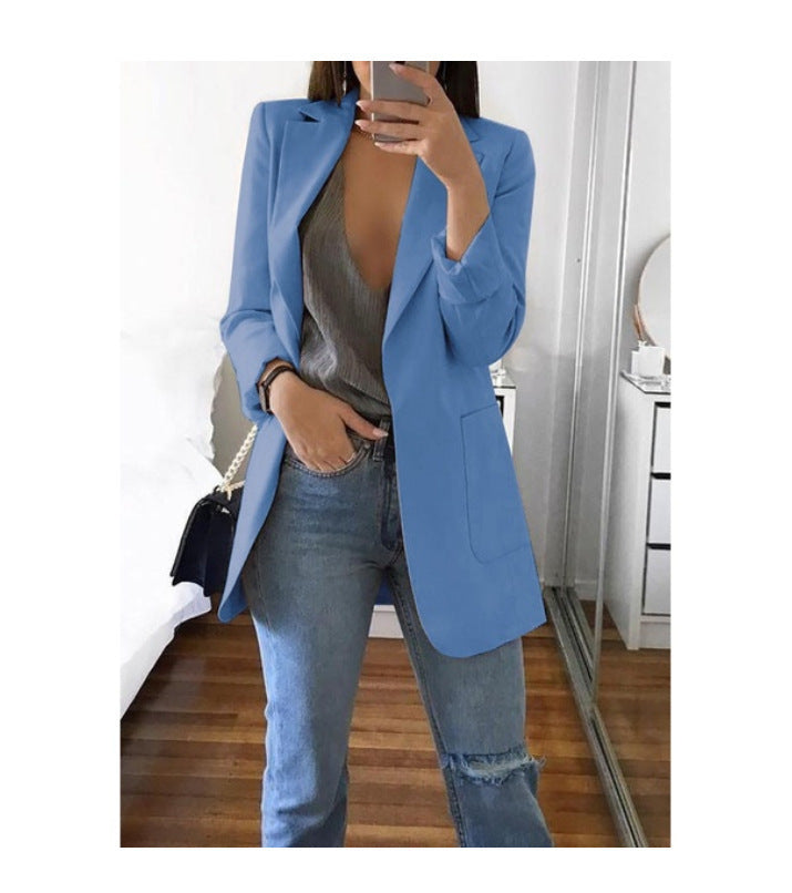 Women's Tailored Slim Fit Jacket for Fall and Winter Everyday Wear Blue