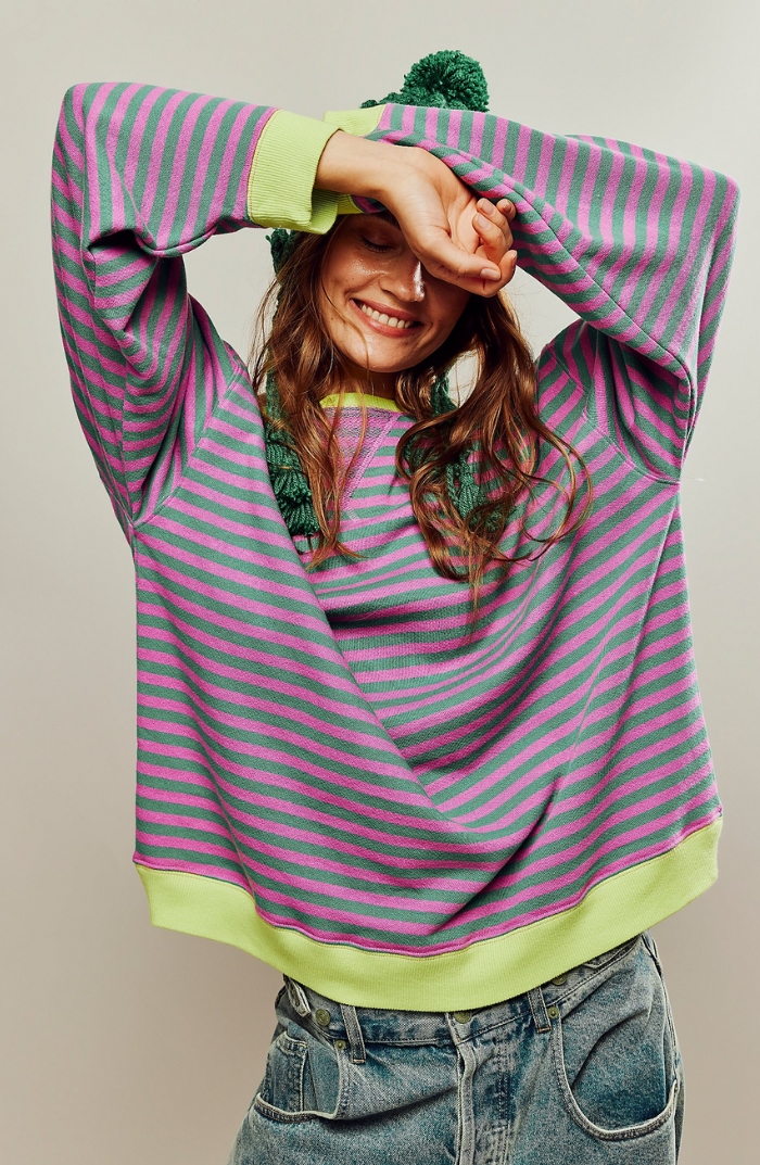 Women's Oversized Pinstripe Sweatshirt with Drop Shoulders Mauve