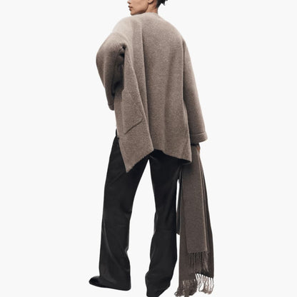 Women's Long Sleeve Button-Up Cardigan with Matching Scarf