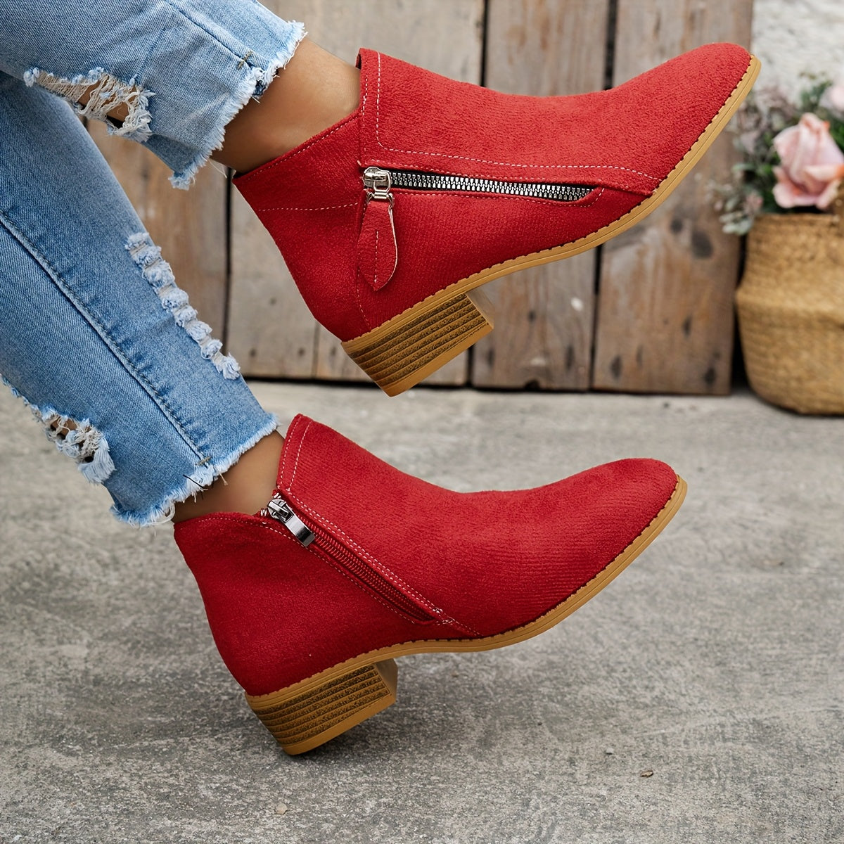 Women's Effortless Zip Ankle Boots with Low Block Heel for Daily Use