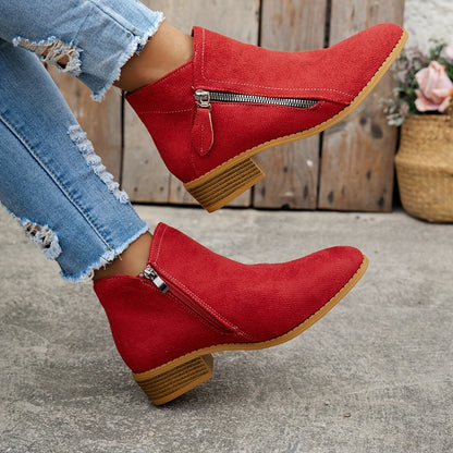 Women's Effortless Zip Ankle Boots with Low Block Heel for Daily Use