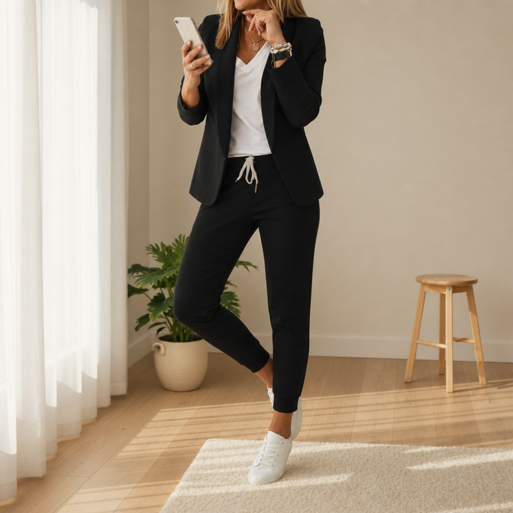 Women's Blazer and Jogger Set for Fall and Winter Everyday Wear Black