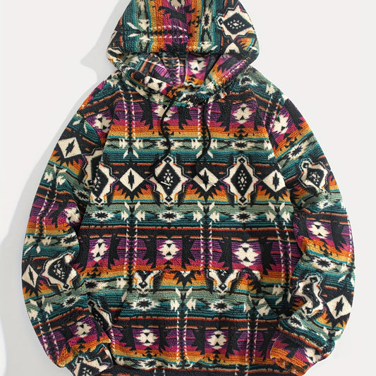 Men's Cozy Patterned Fleece Hoodie for Fall and Winter Everyday Wear Purple