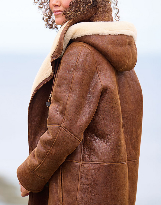Women's Faux Suede Hooded Shearling-Style Coat for Daily Use