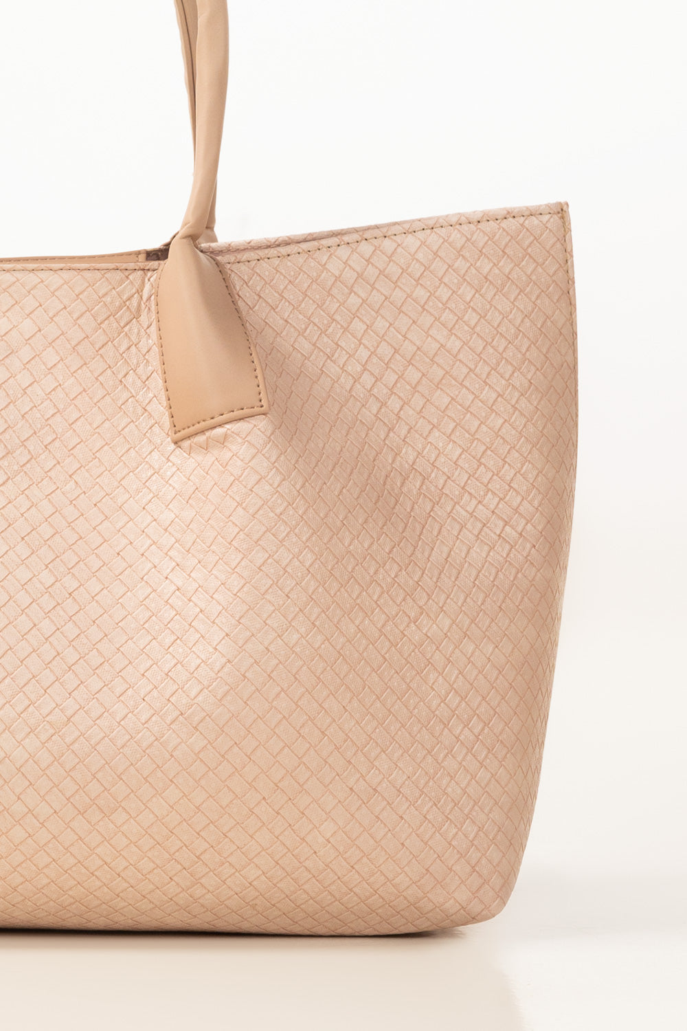 Pink Textured Faux Leather Tote Bag with Detachable Pouch