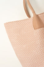 Pink Textured Faux Leather Tote Bag with Detachable Pouch