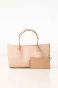 Pink Textured Faux Leather Tote Bag with Detachable Pouch