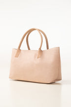 Pink Textured Faux Leather Tote Bag with Detachable Pouch