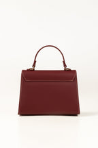 Maroon & Beige Faux Leather Tote Bag with Adjustable Strap