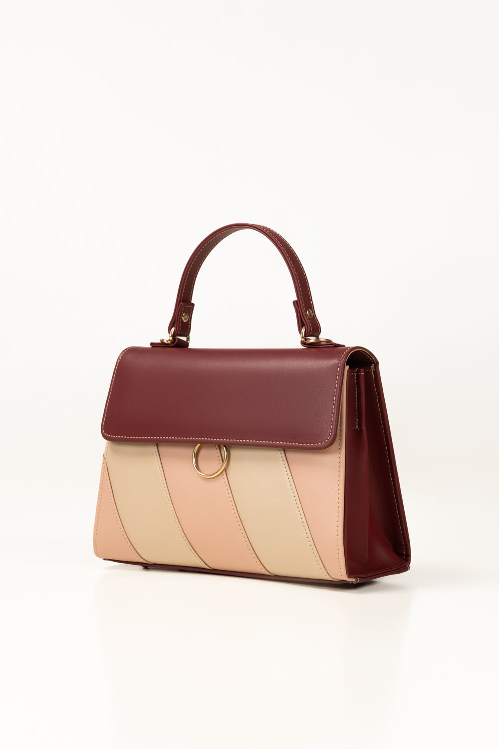 Maroon & Beige Faux Leather Tote Bag with Adjustable Strap