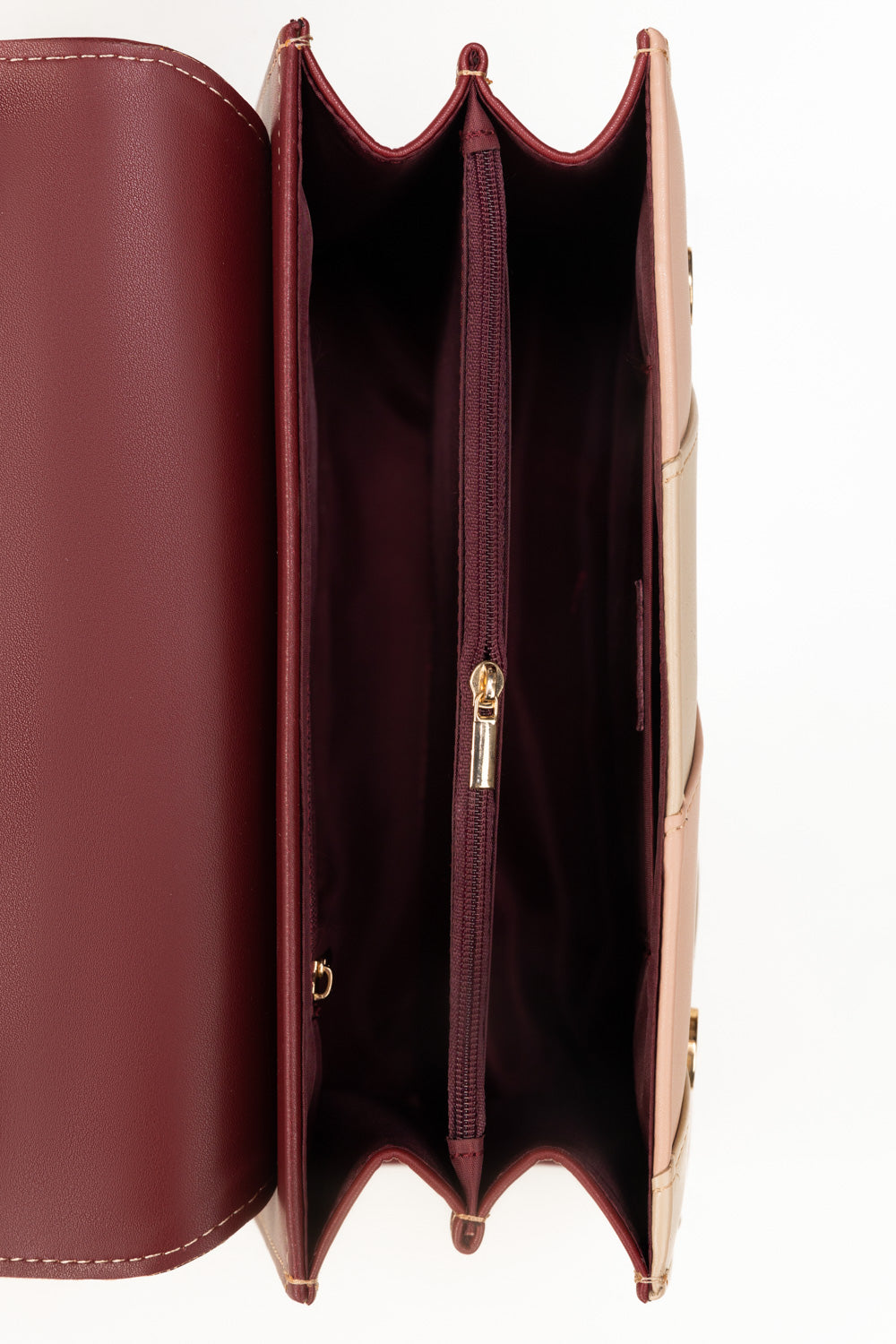 Maroon & Beige Faux Leather Tote Bag with Adjustable Strap