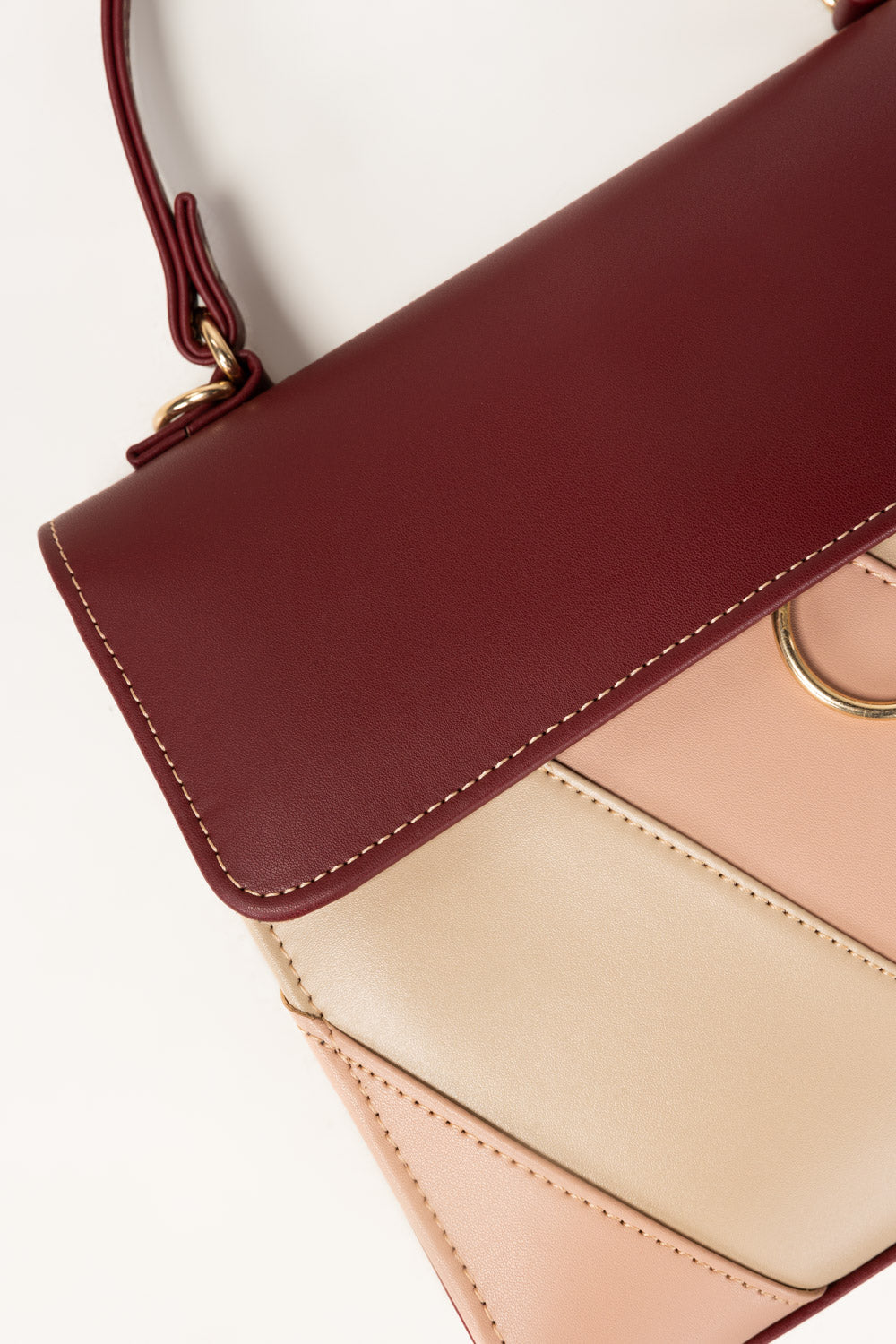 Maroon & Beige Faux Leather Tote Bag with Adjustable Strap