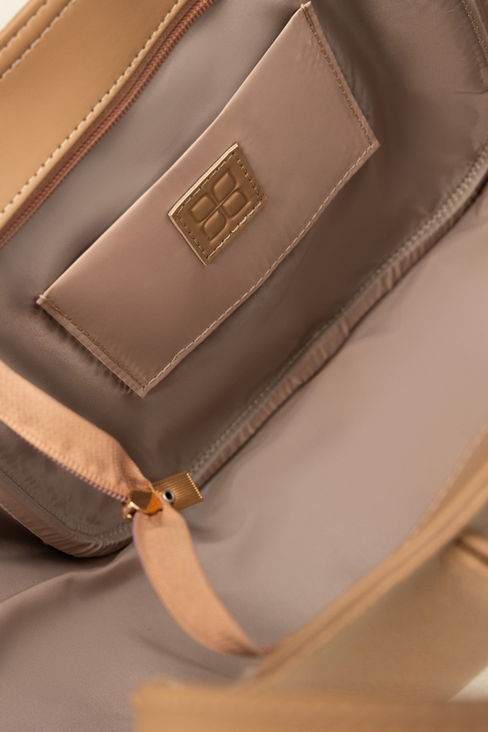 Beige Pleated Faux Leather Tote Bag