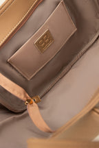 Beige Pleated Faux Leather Tote Bag