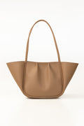 Beige Pleated Faux Leather Tote Bag