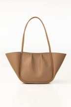 Beige Pleated Faux Leather Tote Bag