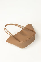Beige Pleated Faux Leather Tote Bag