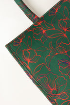 Green Floral Canvas Tote Bag with Matching Zip Pouch