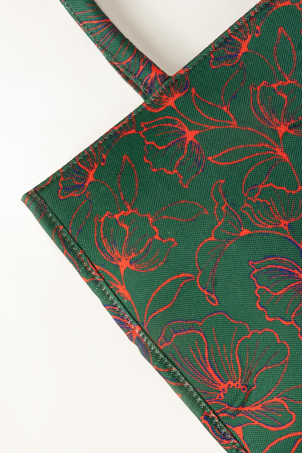 Green Floral Canvas Tote Bag with Matching Zip Pouch