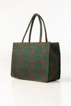 Green Floral Canvas Tote Bag with Matching Zip Pouch