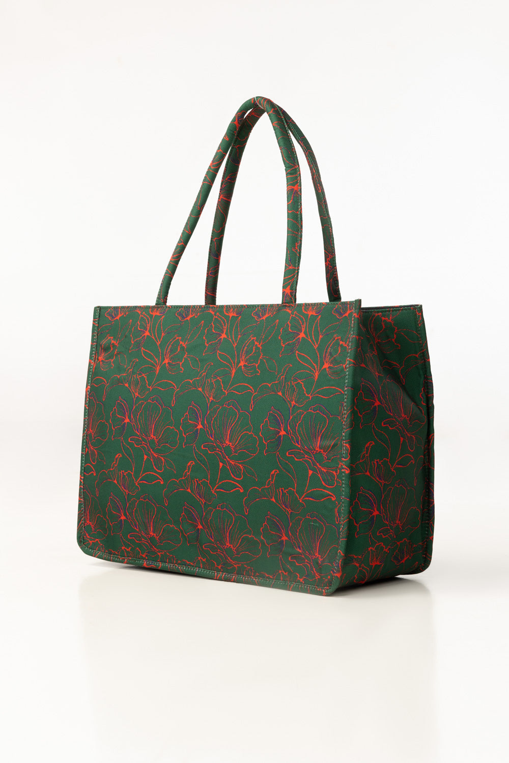 Green Floral Canvas Tote Bag with Matching Zip Pouch