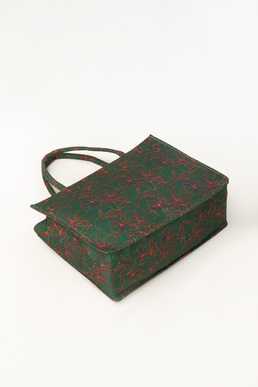 Green Floral Canvas Tote Bag with Matching Zip Pouch