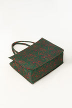 Green Floral Canvas Tote Bag with Matching Zip Pouch